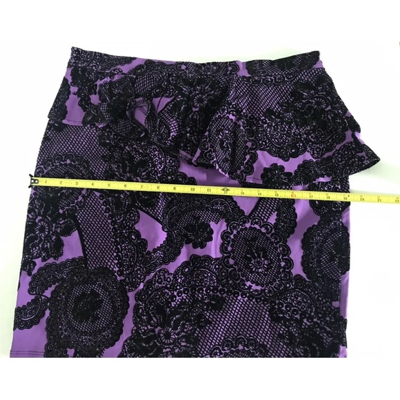 Asos |  Embroidered Flounce Ruffle Skirt Size 12 Purple Pencil Mini Skater - Picture 8 of 11
